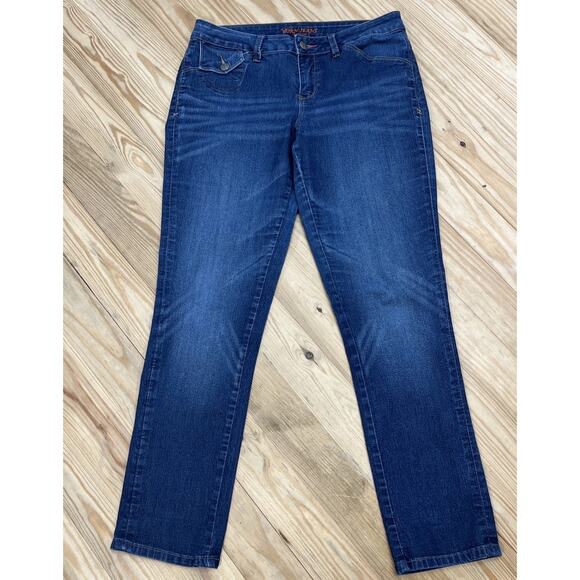 Worn Jeans Skinny Leg Denim Women's Size 10/30 Blue 5-Pocket Low Rise Dark Wash - Picture 1 of 7
